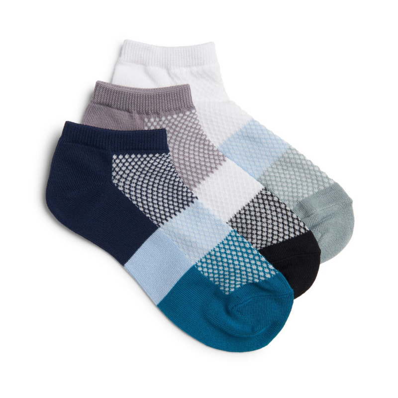 3 Pack Color Block No Show Grey/Blue Grey/Blue