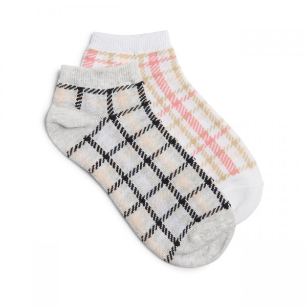 2 Pack Plaid No Show White